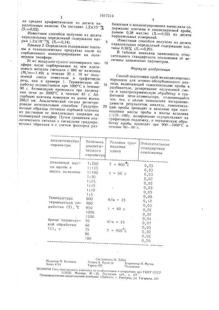 Способ подготовки проб мелкодисперсных порошков для атомно- абсорбционного анализа (патент 1617319)