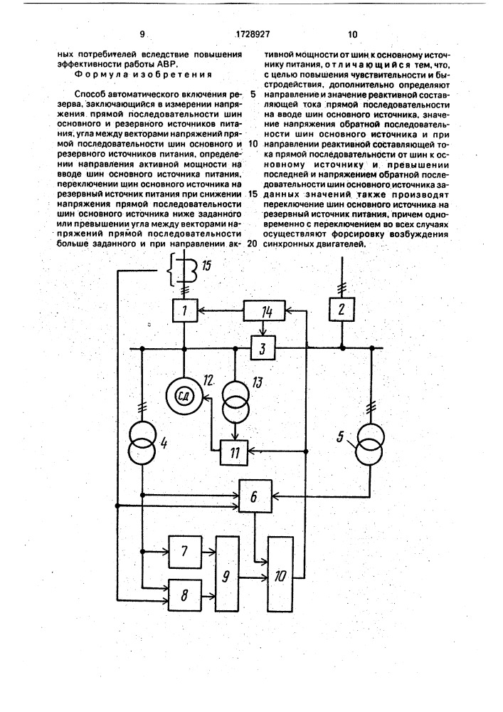 Способ автоматического включения резерва (патент 1728927)