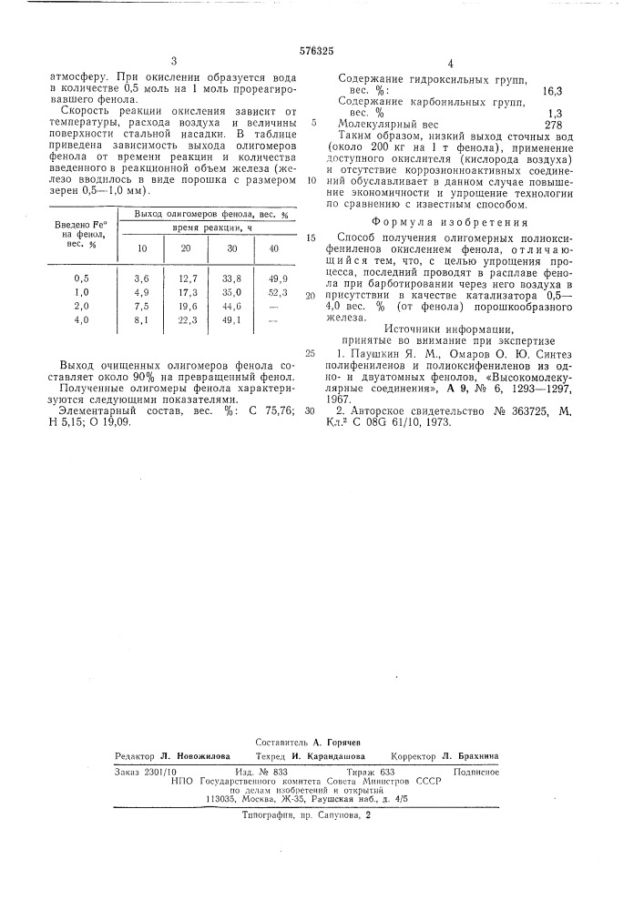 Способ получения олигомерных полиоксифениленов (патент 576325)