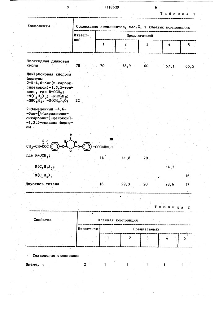 2-замещенные 4,6-бис/4-(акрилоилоксикарбонил)фенокси/-1,3,5- триазины в качестве отвердителей эпоксидиановых смол и клеевая композиция на их основе (патент 1118639)