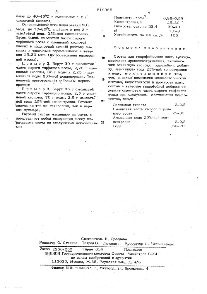 Состав для гидрофобизации плит (патент 518365)