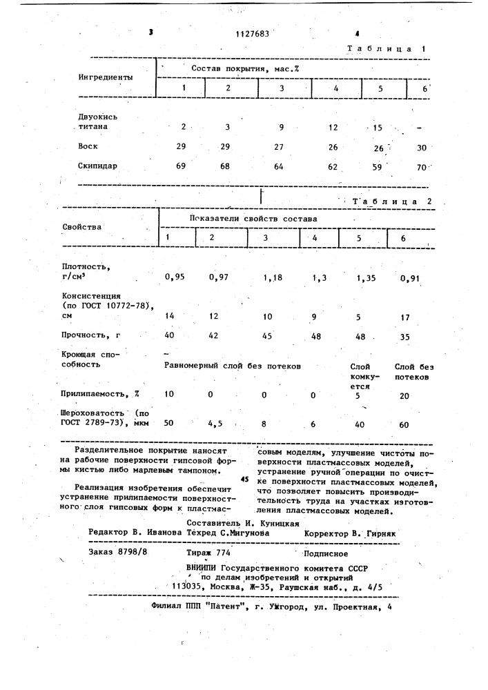 Разделительное покрытие (патент 1127683)