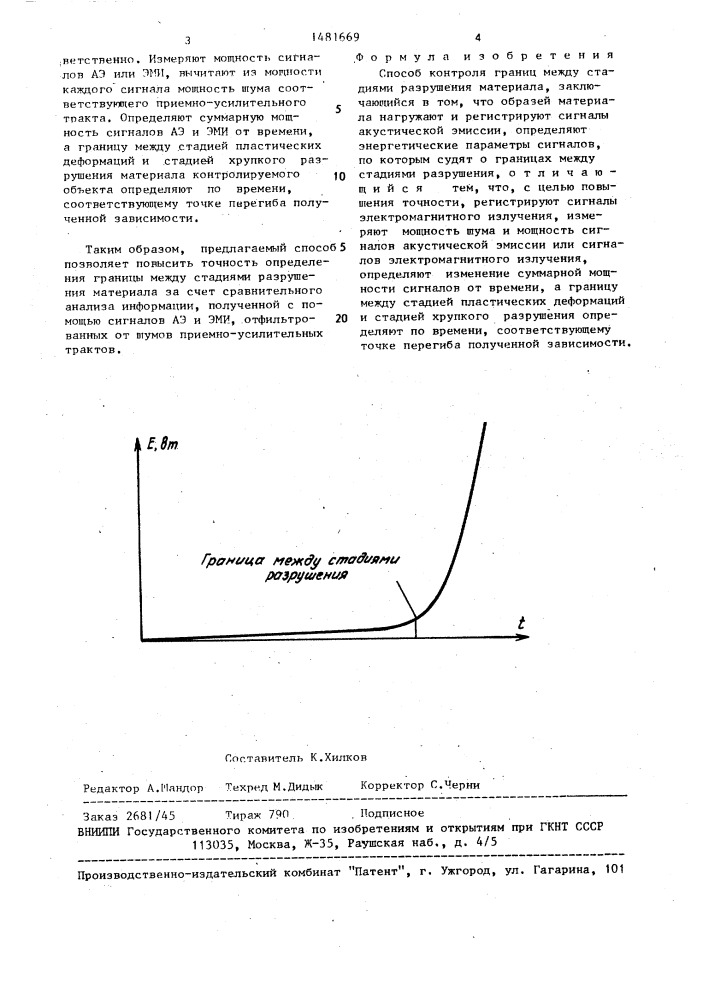 Способ контроля границ между стадиями разрушения материала (патент 1481669)