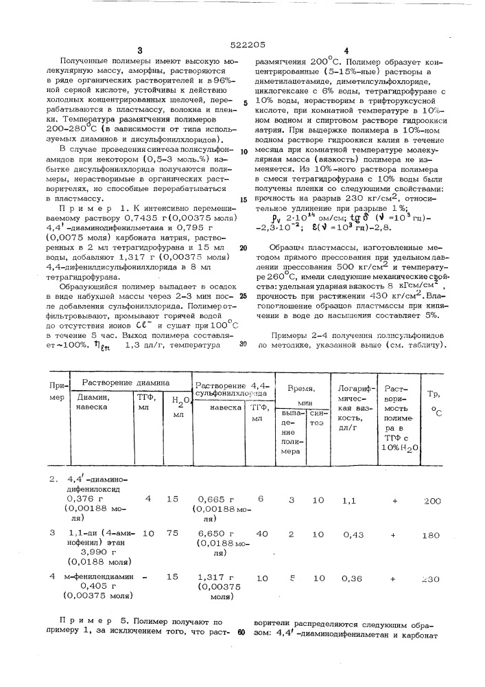 Способ получения ароматических полисульфонамидов (патент 522205)