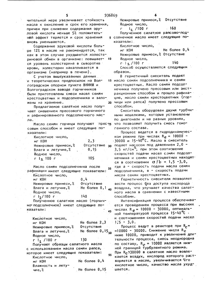 Масло салатное и способ его получения (патент 936869)