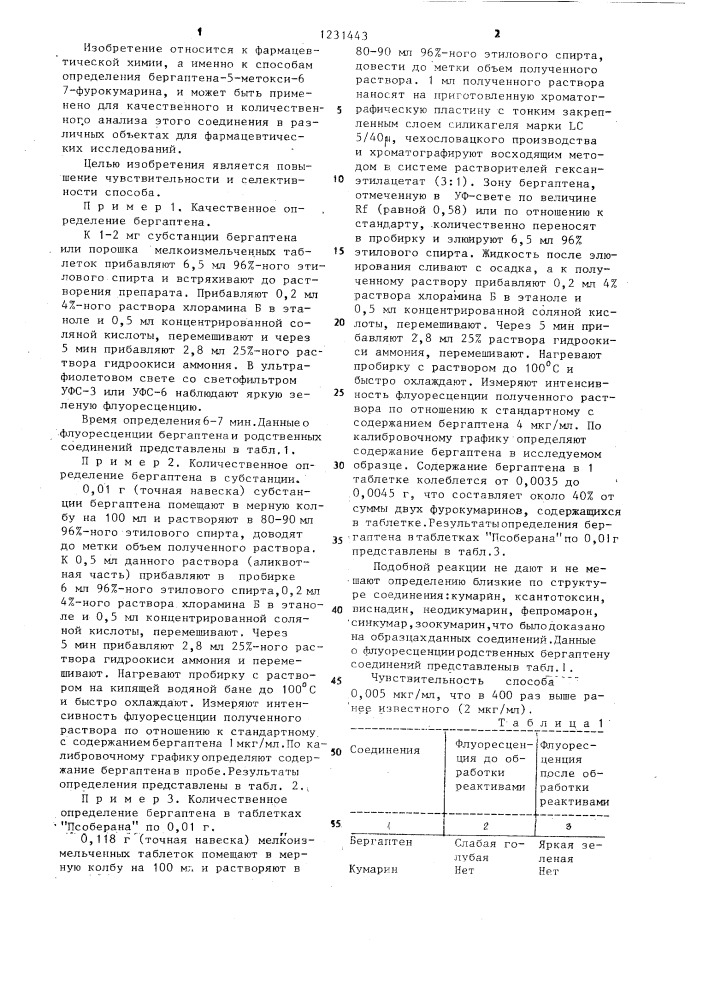 Способ определения бергаптена (патент 1231443)