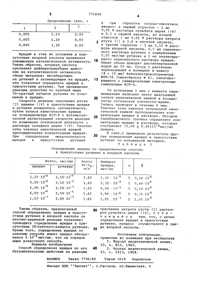 Способ определения иридия (патент 775690)