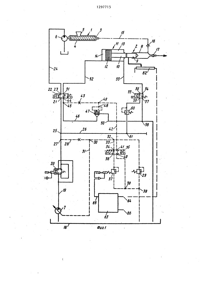 Гидравлическое управляющее устройство экструдеров для обработки каучука литьем под давлением (патент 1297715)