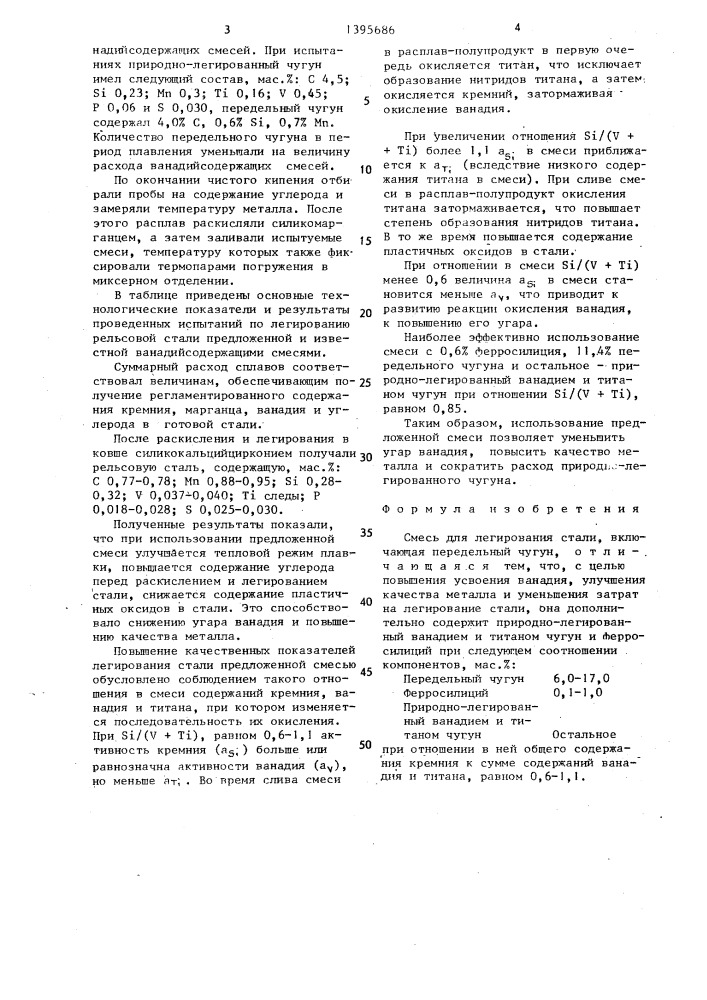 Смесь для легирования стали (патент 1395686)