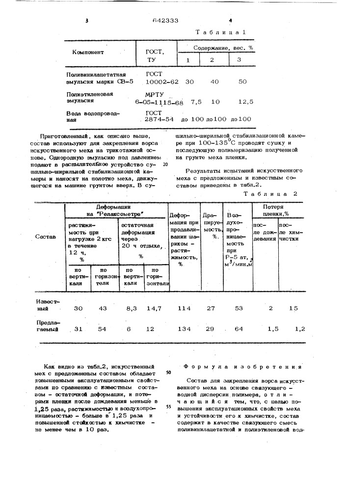 Состав для закрепления ворса искуственного меха (патент 642333)