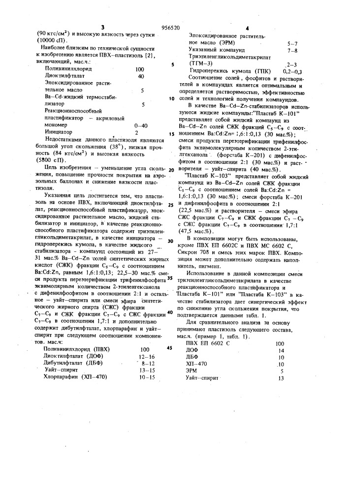 Пластизоль на основе поливинилхлорида (патент 956520)