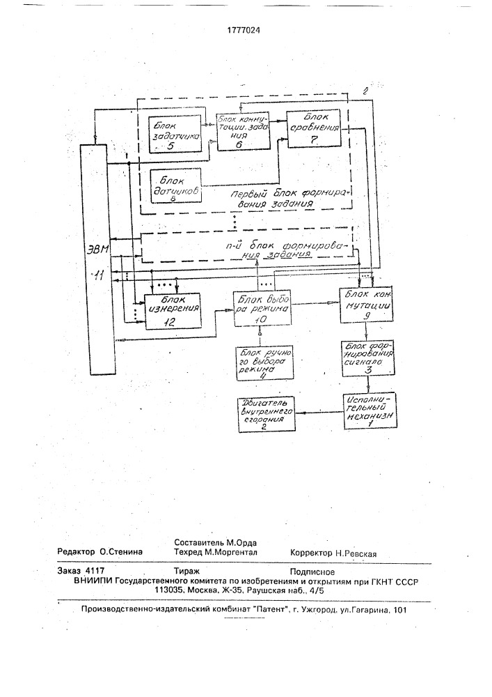 Система управления стенда для испытания двигателей внутреннего сгорания (патент 1777024)