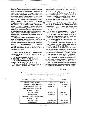 Регенеративное средство при воспалительных и атрофических процессах желудочно-кишечного тракта (патент 2001623)