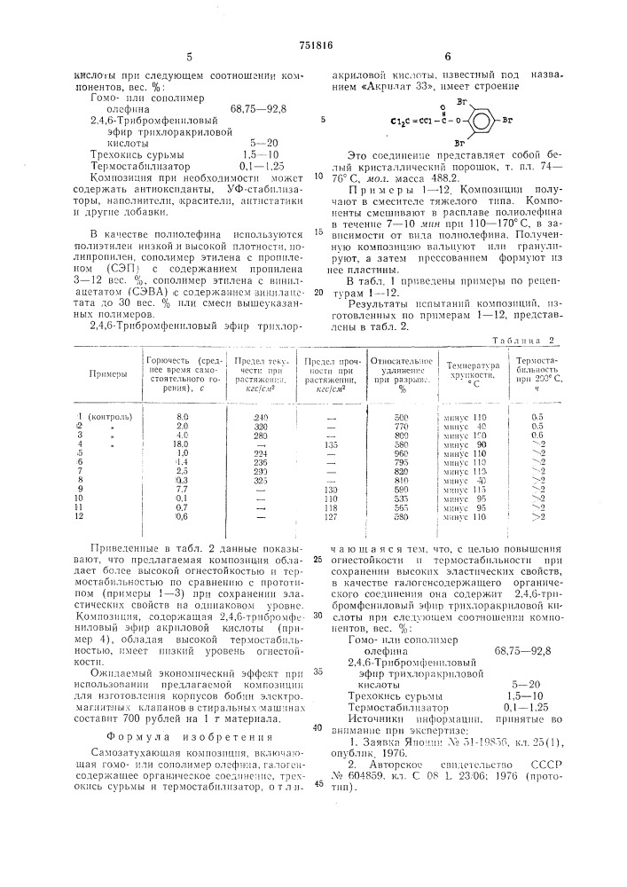 Самозатухающая композиция (патент 751816)