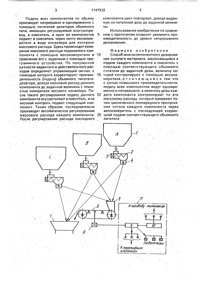 Способ многокомпонентного дозирования сыпучего материала (патент 1747932)