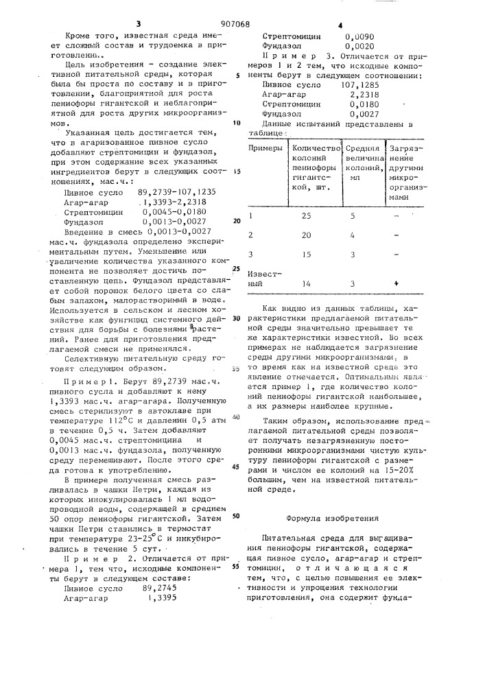 Питательная среда для выращивания пениофоры гигантской (патент 907068)