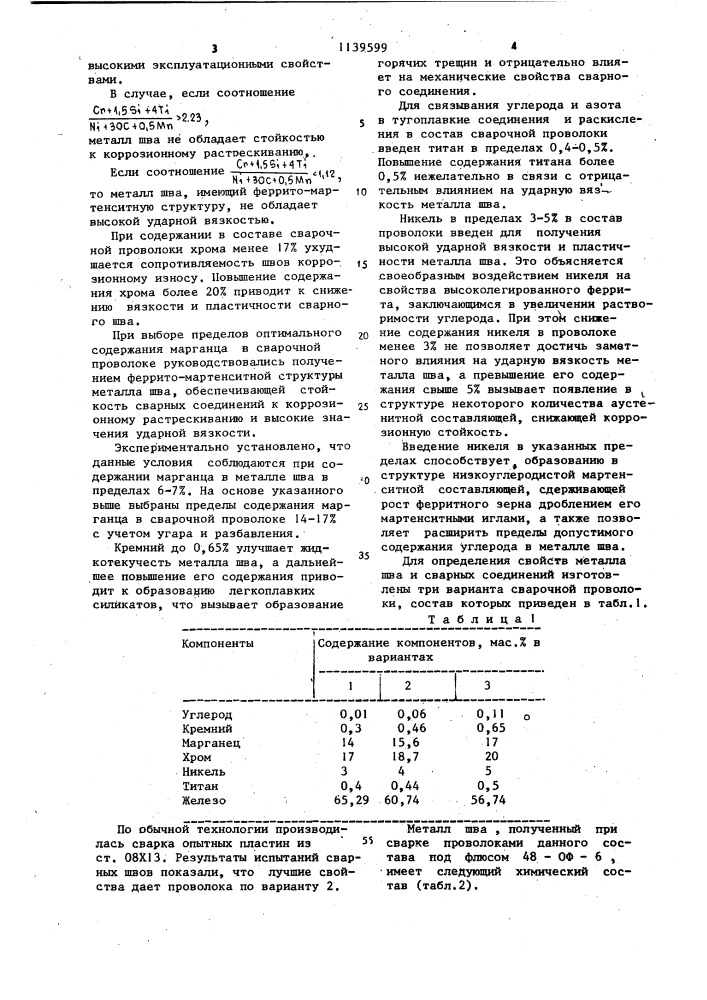 Состав сварочной проволоки (патент 1139599)