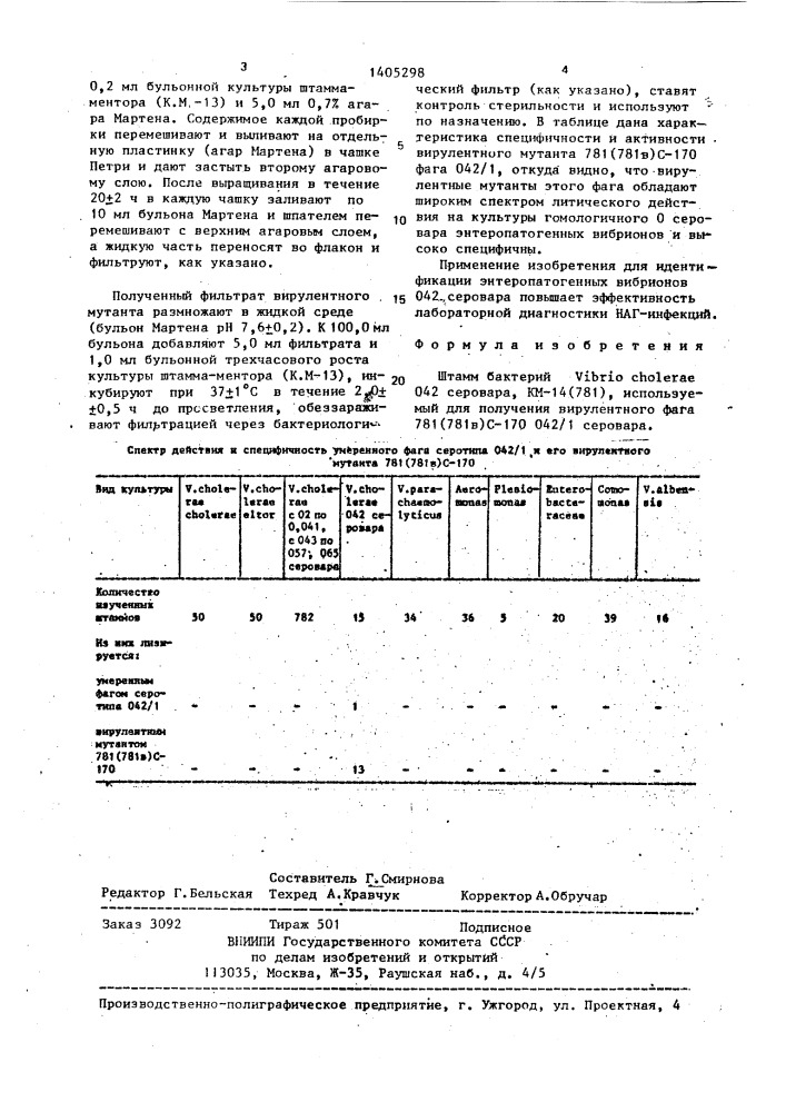 Штамм бактерий viвriо сноlеrаl 042 серовара, используемый для получения вирулентного фага 781 (781в)с-170 042/1 серовара (патент 1405298)
