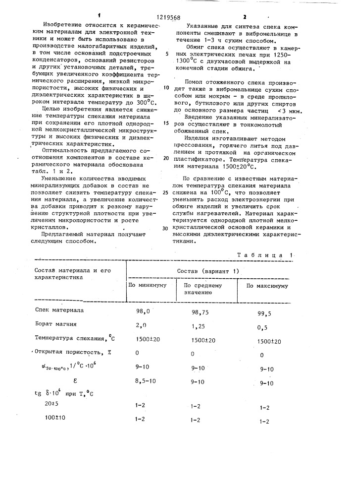 Керамический материал (патент 1219568)