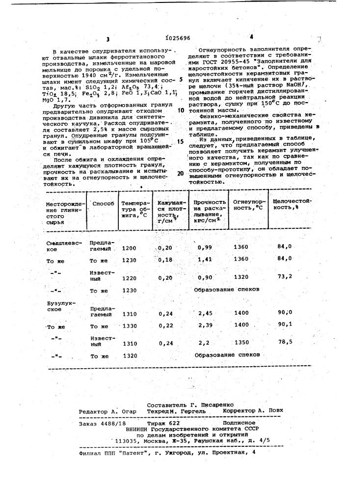 Способ изготовления керамзита (патент 1025696)