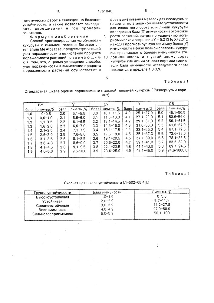 Способ прогнозирования устойчивости кукурузы к пыльной головне (патент 1761046)