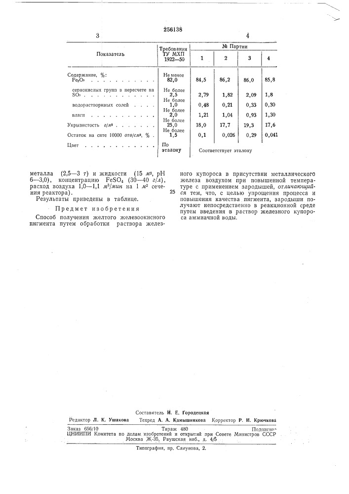 Способ получения желтого железоокисного пигмента (патент 256138)