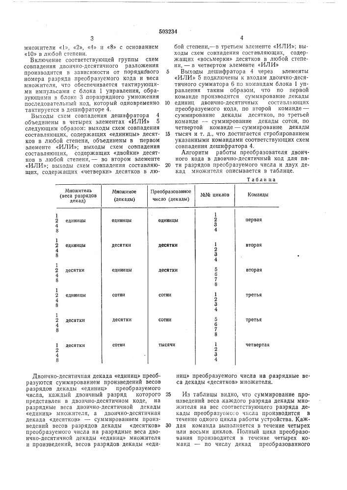 Преобразователь двоичных чисел в двоично-десятичные (патент 503234)