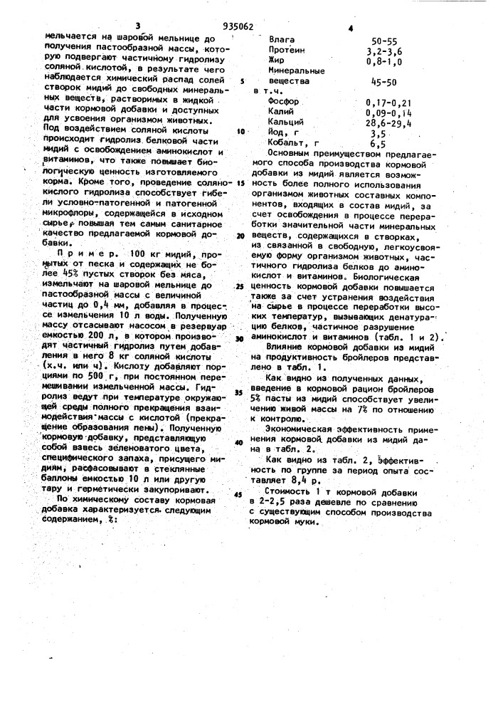 Способ производства кормовой добавки из мидий (патент 935062)