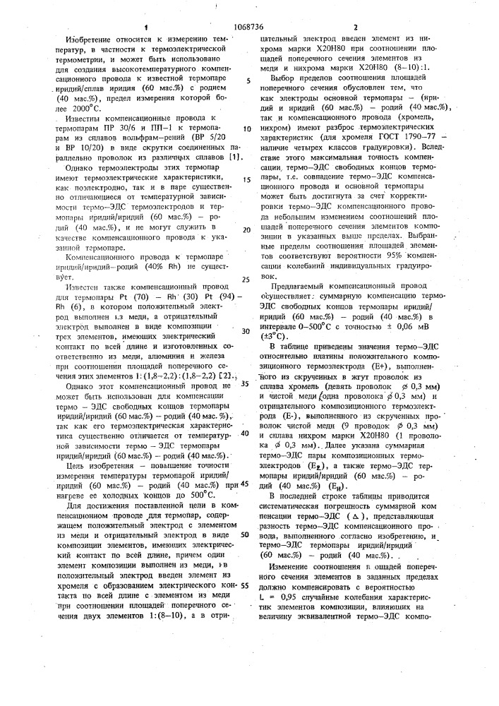 Компенсационный провод для термопар (патент 1068736)