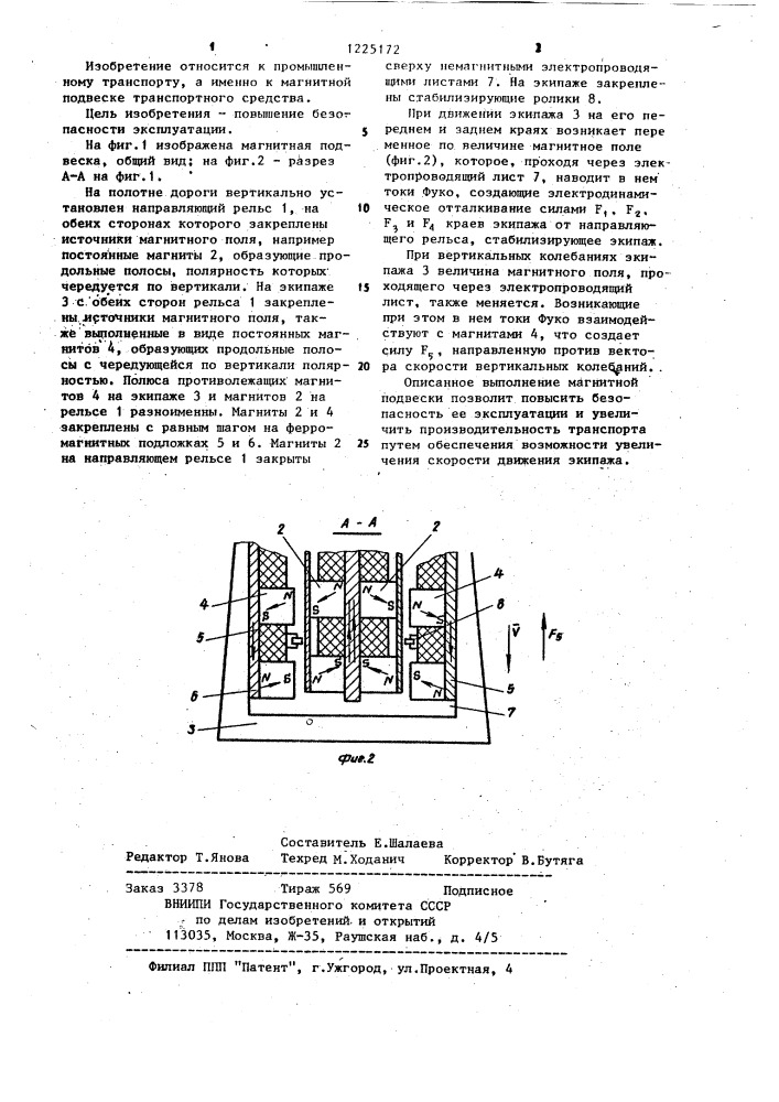 Магнитная подвеска транспортного средства (патент 1225172)