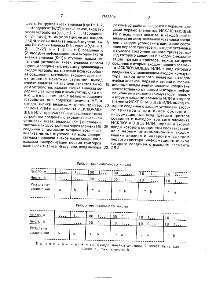 Устройство для выделения экстремального числа (патент 1762304)