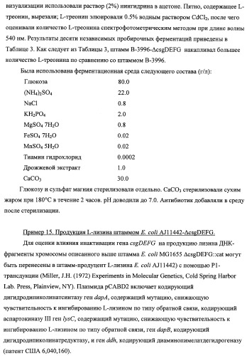 Способ получения l-треонина с использованием бактерии, принадлежащей к роду escherichia, модифицированной таким образом, что в ней нарушена способность к образованию ворсинок типа &quot;керли&quot; (патент 2338782)