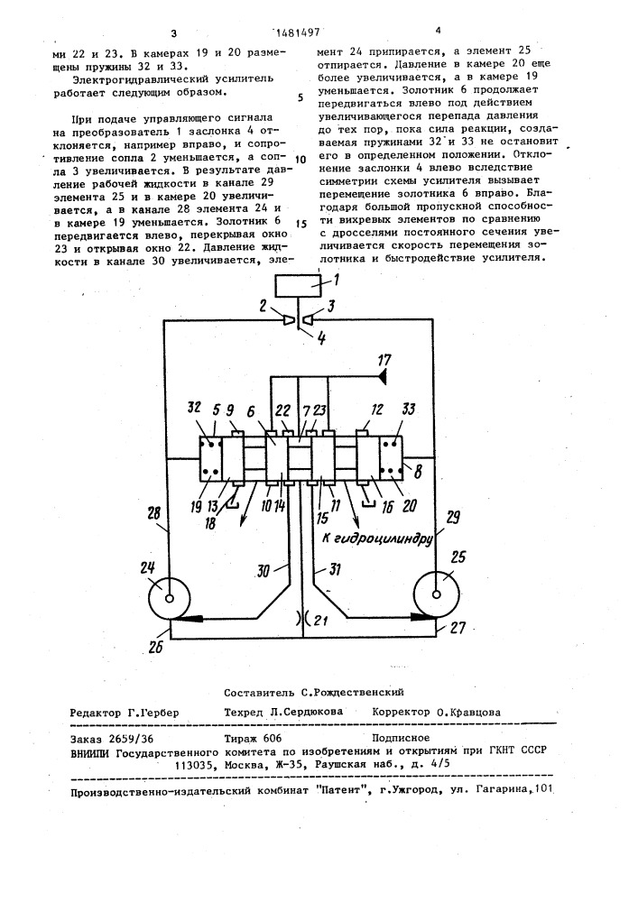 Электрогидравлический усилитель (патент 1481497)