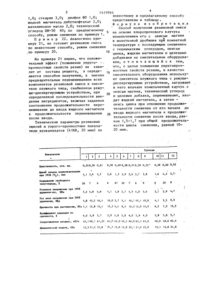 Способ получения резиновой смеси на основе хлоропренового каучука (патент 1419994)