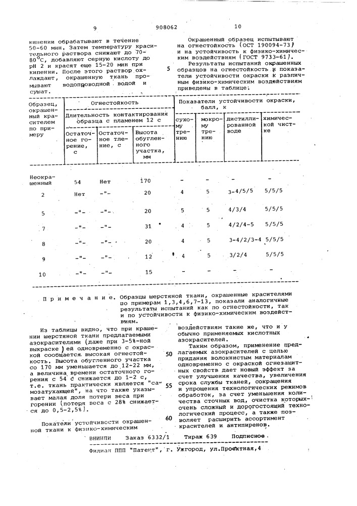 Кислотные бромбензолазокрасители длякрашения и одновременно огнезашитной отделки материалов из натуральных полиамидных волокон (патент 908062)