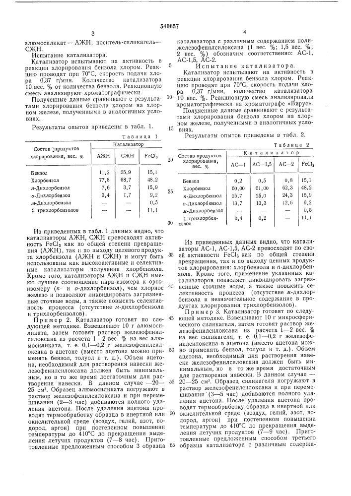 Катализатор для хлорирования бензола (патент 540657)