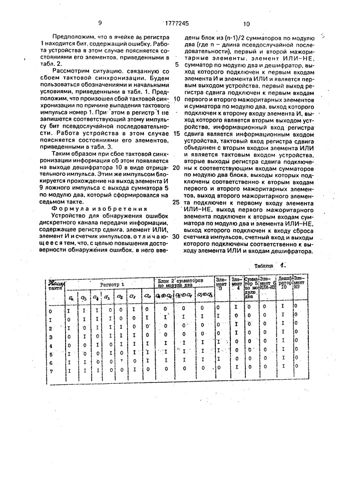 Устройство для обнаружения ошибок дискретного канала передачи информации (патент 1777245)
