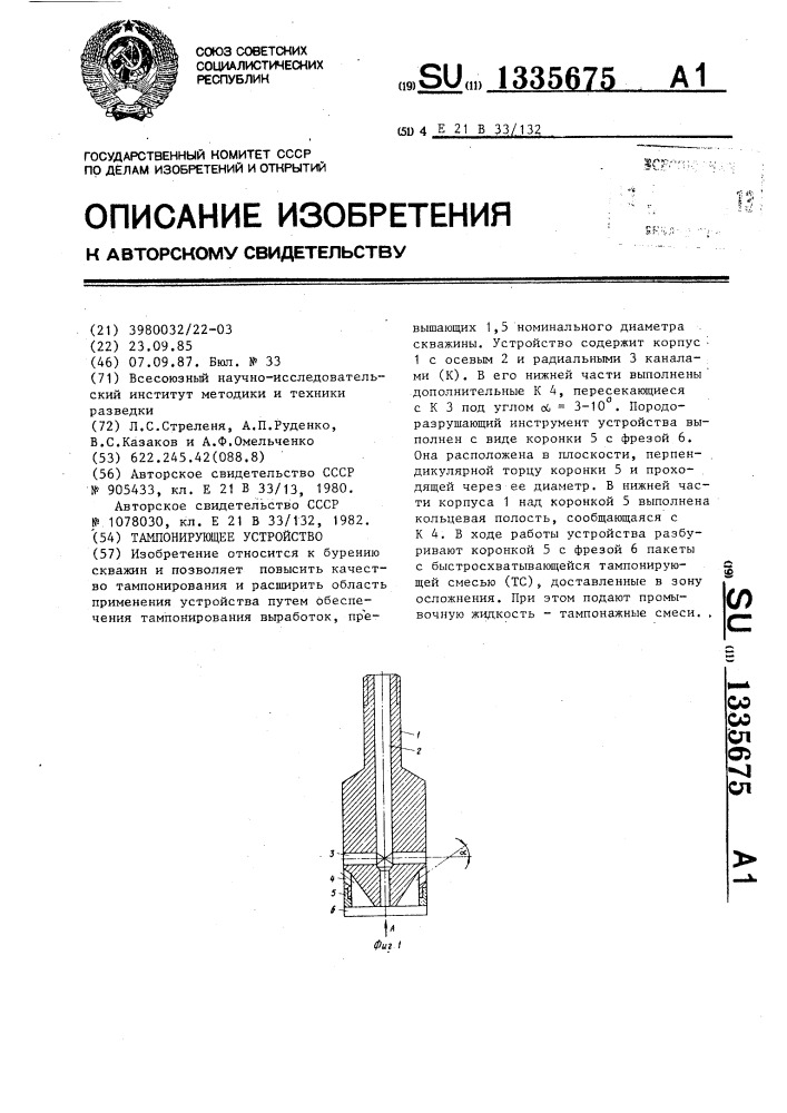 Тампонирующее устройство (патент 1335675)