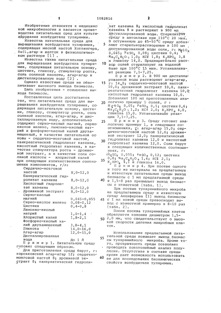 Питательная среда для выращивания возбудителя туляремин (патент 1082816)