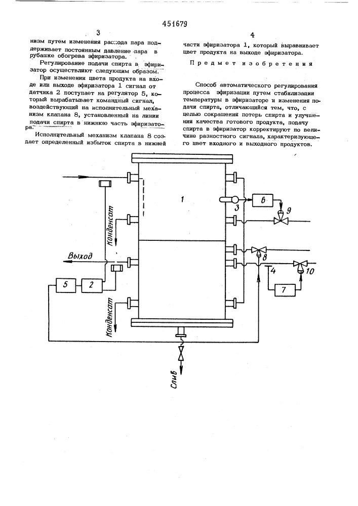 Способ автоматического регулирования процесса эфиризации (патент 451679)