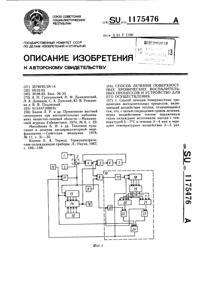 Способ лечения поверхностных хронических воспалительных процессов и устройство для его осуществления (патент 1175476)