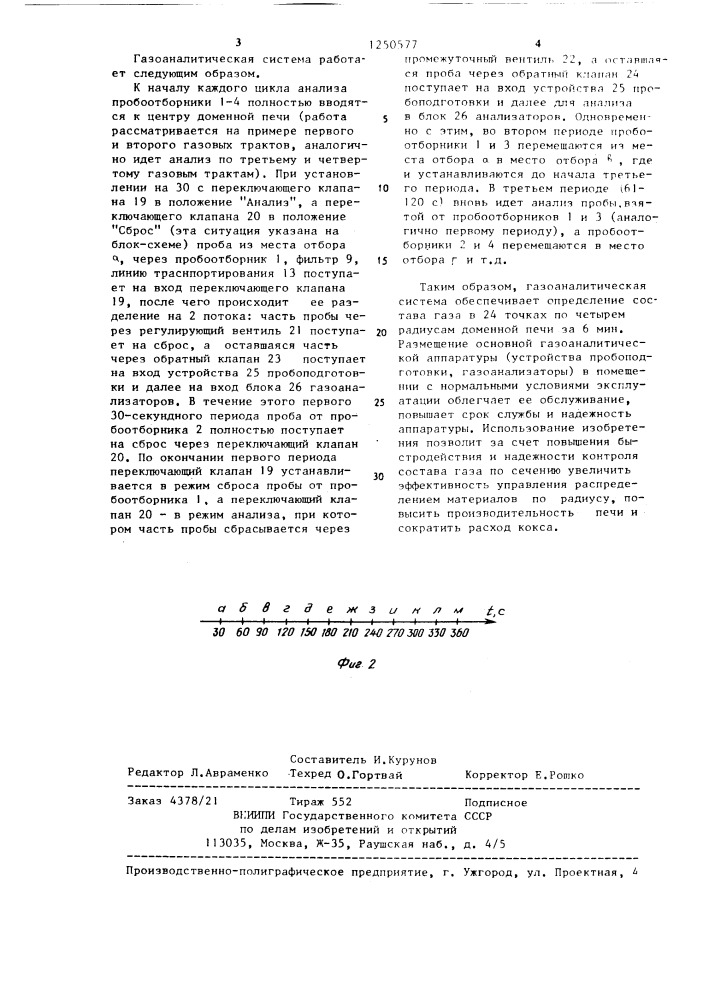 Газоаналитическая система для контроля состава газа по радиусам доменной печи (патент 1250577)