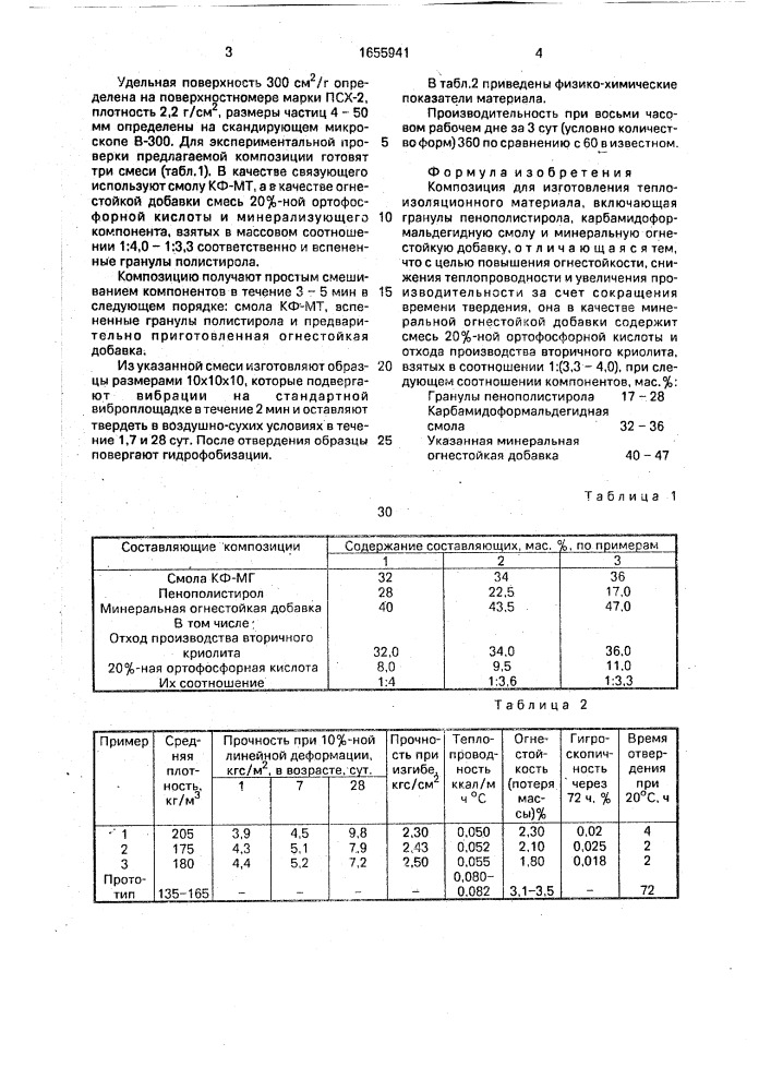 Композиция для изготовления теплоизоляционного материала (патент 1655941)