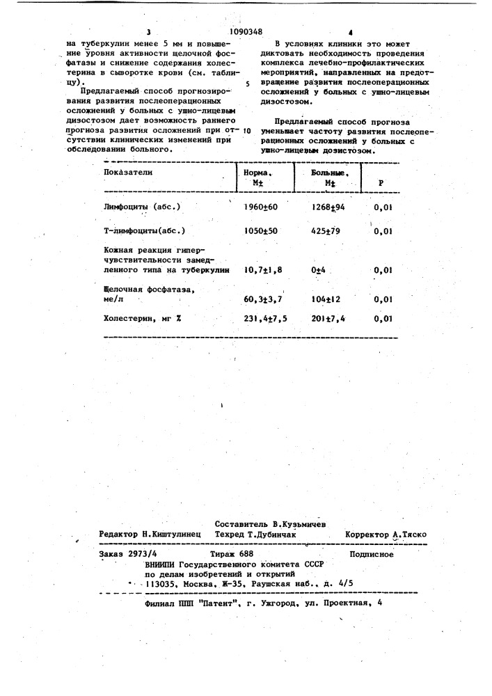 Способ прогнозирования послеоперационного течения у больных с ушно-лицевым дизостозом (патент 1090348)