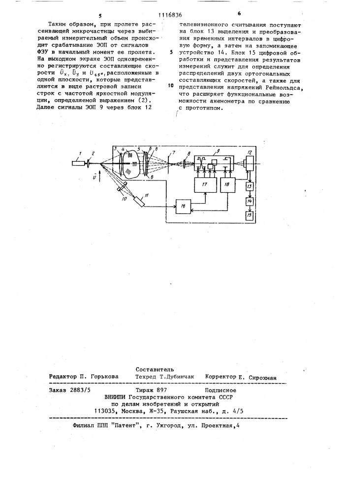 Оптический анемометр (патент 1116836)