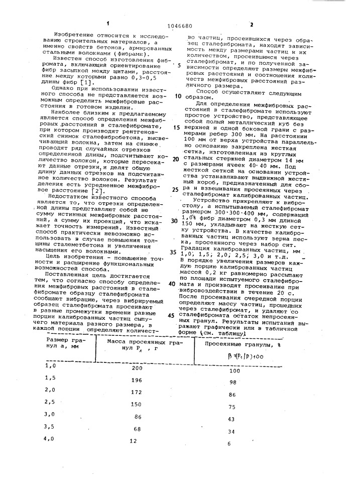 Способ определения межфибровых расстояний в сталефибромате (патент 1046680)