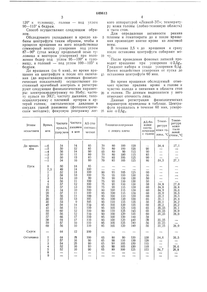 Способ моделирования гравитационных условий космического полета (патент 649613)