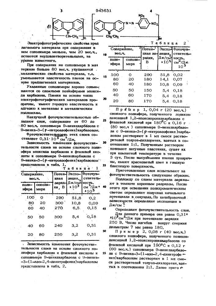 Фоточувствительный слой электрофотографического материала (патент 943631)