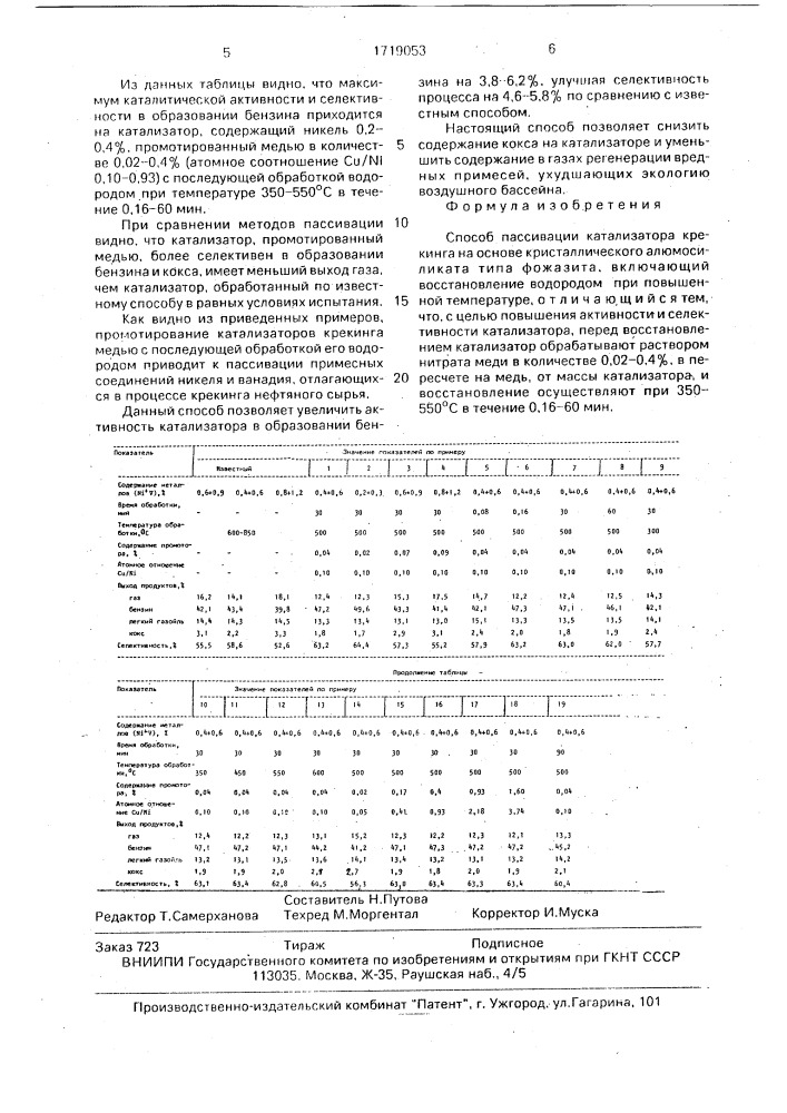 Способ пассивации катализатора крекинга (патент 1719053)