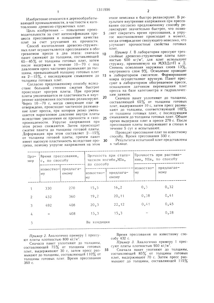 Способ изготовления древесностружечных плит (патент 1311936)